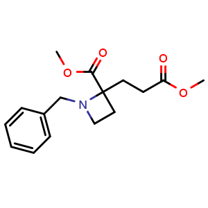 Chemical structure of methyl 1-benzyl-2-(3-methoxy-3-oxopropyl)azetidine-2-carboxylate , CAS 1353160-88-9, AChemBlock G-6895