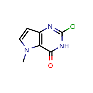 Chemical structure of 2-Chloro-5-methyl-5H-pyrrolo[3,2-d]pyrimidin-4(3H)-one , CAS 129872-84-0, AChemBlock G-6906