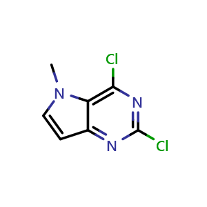 Chemical structure of 2,4-Dichloro-5-methyl-5H-pyrrolo[3,2-d]pyrimidine , CAS 129872-81-7, AChemBlock G-6907