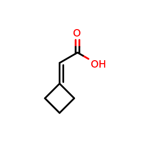Chemical structure of 2-Cyclobutylideneacetic acid , CAS 25021-04-9, AChemBlock G-6914