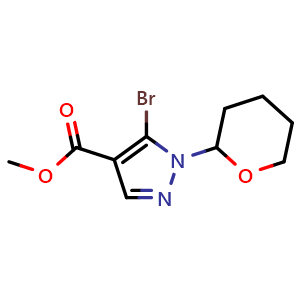 Chemical structure of Methyl 5-bromo-1-(tetrahydropyran-2-yl)-1H-pyrazole-4-carboxylate , CAS 1434142-09-2, AChemBlock G-6952