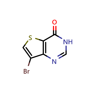 Chemical structure of 7-Bromothieno[3,2-d]pyrimidin-4(1H)-one , CAS 31169-25-2, AChemBlock G-6975