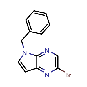 Chemical structure of 5-Benzyl-2-bromo-5H-pyrrolo[2,3-b]pyrazine , CAS 1434141-87-3, AChemBlock G-6989