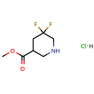 Chemical structure of Methyl 5,5-difluoro-3-piperidinecarboxylate hydrochloride , CAS 1359656-87-3, AChemBlock G-6990