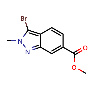 Chemical structure of Methyl 3-bromo-2-methyl-1H-indazole-6-carboxylate , CAS 1434142-10-5, AChemBlock G-6994