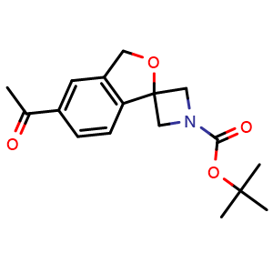 Chemical structure of tert-butyl 5'-acetyl-3'H-spiro[azetidine-3,1'-isobenzofuran]-1-carboxylate , CAS 1398609-81-8, AChemBlock G-7001