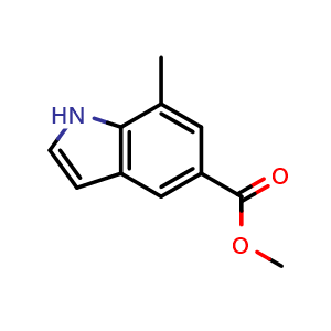 Chemical structure of 7-Methyl-1H-indole-5-carboxylic acid methyl ester , CAS 180624-25-3, AChemBlock G-7087