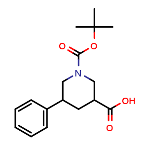 Chemical structure of 1-(tert-butoxycarbonyl)-5-phenylpiperidine-3-carboxylic acid , CAS 885274-99-7, AChemBlock G-7126