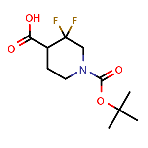 Chemical structure of 1-Boc-3,3-difluoropiperidin-4-carboxylic acid , CAS 1303972-81-7, AChemBlock G-7149
