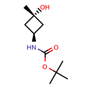Chemical structure of trans-tert-Butyl 3-hydroxy-3-methylcyclobutylcarbamate , CAS 1363382-14-2, AChemBlock G-7184