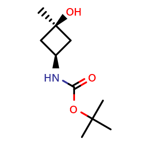 Chemical structure of cis-tert-Butyl 3-hydroxy-3-methylcyclobutylcarbamate , CAS 1363381-12-7, AChemBlock G-7185
