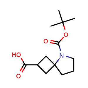 Chemical structure of 5-Boc-5-aza-spiro[3.4]octane-2-carboxylic acid , CAS 1363381-67-2, AChemBlock G-7214