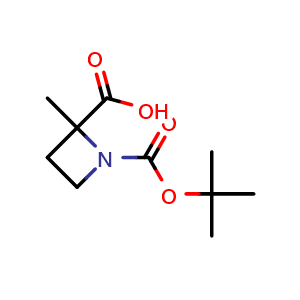 Chemical structure of 1-Boc-2-methylazetidine-2-carboxylic acid , CAS 449758-77-4, AChemBlock G-7227