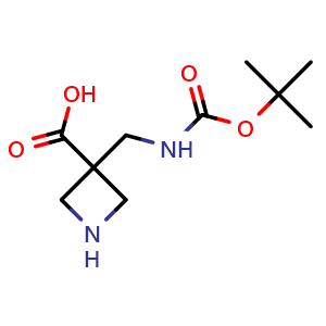 Chemical structure of 3-(Boc-aminomethyl)azetidine-3-carboxylic acid , CAS 1158759-58-0, AChemBlock G-7233