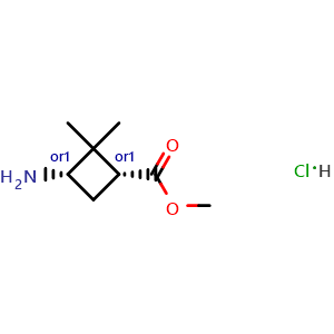 Chemical structure of cis-Methyl 3-amino-2,2-dimethylcyclobutanecarboxylate hydrochloride , CAS 1392804-16-8, AChemBlock G-7402