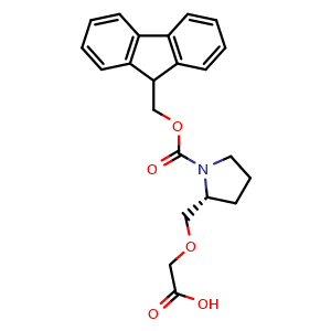 Chemical structure of (R)-2-((1-(((9H-fluoren-9-yl)methoxy)carbonyl)pyrrolidin-2-yl)methoxy)acetic acid , CAS 1335206-44-4, AChemBlock G-7445
