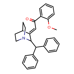 Chemical structure of 2-[2-(Diphenylmethyl)-1-azabicyclo[2.2.2]oct-3-ylidene]-1-(2-methoxyphenyl)-ethanone , CAS 887109-77-5, AChemBlock G-7524