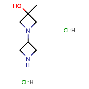 Chemical structure of 1-(Azetidin-3-yl)-3-methylazetidin-3-ol dihydrochloride , CAS 1403766-73-3, AChemBlock G-7531
