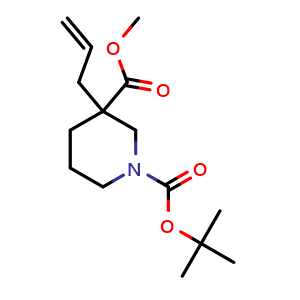 Chemical structure of Methyl 1-Boc-3-allylpiperidine-3-carboxylate , CAS 1349644-17-2, AChemBlock G-7708
