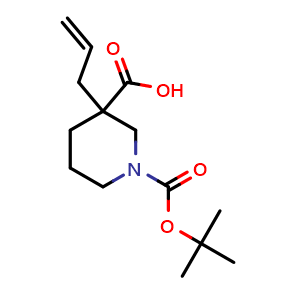 Chemical structure of 1-Boc-3-allylpiperidine-3-carboxylic acid , CAS 959236-11-4, AChemBlock G-7709