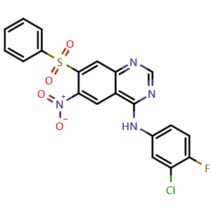 Chemical structure of N-(3-Chloro-4-fluorophenyl)-6-nitro-7-(phenylsulfonyl)-4-quinazolinamine , CAS 945553-94-6, AChemBlock G-7731