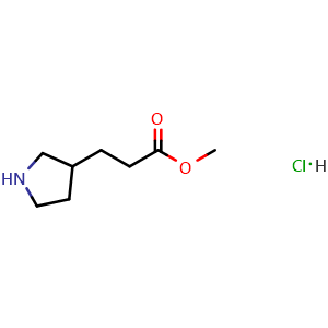Chemical structure of Methyl 3-(pyrrolidine-3-yl)propanoate hydrochloride , CAS 1211593-43-9, AChemBlock G-7741