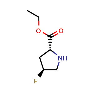 Chemical structure of Ethyl (2R,4S)-4-fluoropyrrolidine-2-carboxylate , CAS 1523530-67-7, AChemBlock G-7751