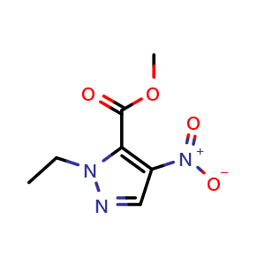 Chemical structure of Methyl 1-ethyl-4-nitro-1H-pyrazole-5-carboxylate , CAS 923282-48-8, AChemBlock G-7833