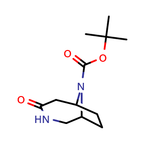 Chemical structure of 9-Boc-4-oxo-3,9-diaza-bicyclo[4.2.1]nonane , CAS 1312456-05-5, AChemBlock G-7908