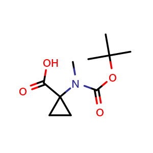 Chemical structure of 1-((tert-Butoxycarbonyl)(methyl)amino)cyclopropanecarboxylic acid , CAS 119145-87-8, AChemBlock H-8086