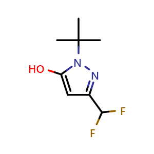 Chemical structure of 1-tert-Butyl-3-(difluoromethyl)-1H-pyrazol-5-ol , CAS 1564723-92-7, AChemBlock H-8102
