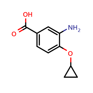 Chemical structure of 3-Amino-4-cyclopropoxybenzoic acid , CAS 1243345-96-1, AChemBlock H-8128