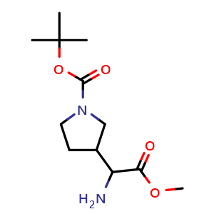 Chemical structure of tert-Butyl 3-(1-amino-2-methoxy-2-oxoethyl)pyrrolidine-1-carboxylate , CAS 1135916-70-9, AChemBlock H-8194