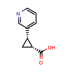 Chemical structure of cis-2-Pyridin-3-yl-cyclopropanecarboxylic acid , CAS 1201922-23-7, AChemBlock H-8208