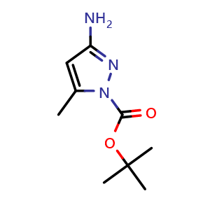 Chemical structure of tert-Butyl 3-amino-5-methyl-1H-pyrazole-1-carboxylate , CAS 578008-32-9, AChemBlock H-8213