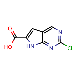 Chemical structure of 2-Chloro-7H-pyrrolo[2,3-d]pyrimidine-6-carboxylic acid , CAS 1503461-20-8, AChemBlock H-8282