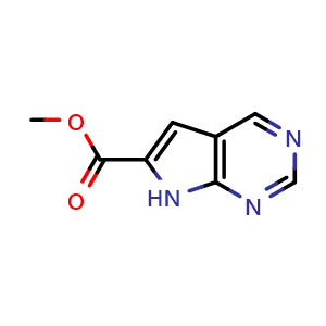 Chemical structure of Methyl 7H-pyrrolo[2,3-d]pyrimidine-6-carboxylate , CAS 1260666-55-4, AChemBlock H-8284