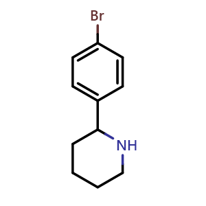 Chemical structure of 2-(4-Bromo-phenyl)-piperidine , CAS 383128-14-1, AChemBlock H-8296