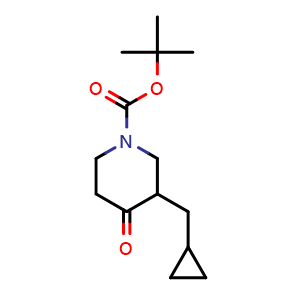 Chemical structure of 1-Boc-3-cyclopropylmethylpiperidin-4-one , CAS 1260675-70-4, AChemBlock H-8408