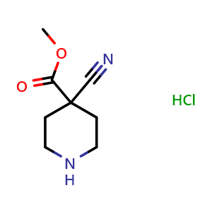 Chemical structure of Methyl 4-cyanopiperidine-4-carboxylate hydrochloride , CAS 1205749-65-0, AChemBlock H-8410