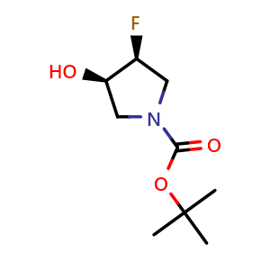 Chemical structure of tert-butyl (3S,4R)-3-fluoro-4-hydroxypyrrolidine-1-carboxylate , CAS 1174020-48-4, AChemBlock H-8416