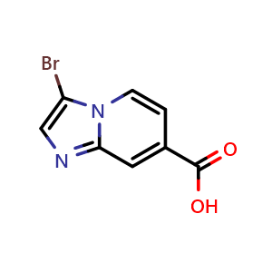 Chemical structure of 3-Bromoimidazo[1,2-a]pyridine-7-carboxylic acid , CAS 1315360-75-8, AChemBlock H-8549
