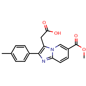 Chemical structure of 6-(Methoxycarbonyl)-2-(4-methylphenyl)imidazo[1,2-a]pyridine-3-acetic acid , CAS 917252-80-3, AChemBlock H-8616