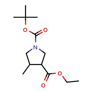 Chemical structure of 1-Tert-butyl 3-ethyl 4-methylpyrrolidine-1,3-dicarboxylate , CAS 1824525-17-8, AChemBlock H-8634