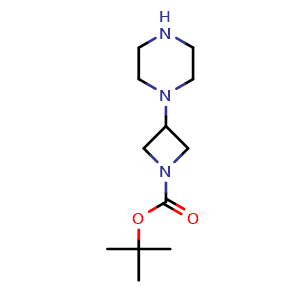 Chemical structure of 1-(Tert-butoxycarbonyl)-3-(1-piperazinyl)azetidine , CAS 178311-48-3, AChemBlock H-8639
