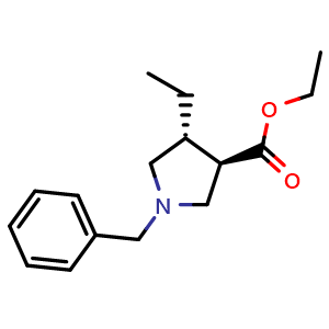 Chemical structure of ethyl (3R,4R)-1-benzyl-4-ethylpyrrolidine-3-carboxylate , CAS 201228-21-9, AChemBlock H-8665