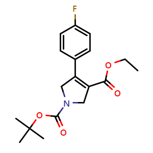 Chemical structure of 1-(tert-Butyl) 3-ethyl 4-(4-fluorophenyl)-2,5-dihydro-1H-pyrrole-1,3-dicarboxylate , CAS 1881321-81-8, AChemBlock H-8679