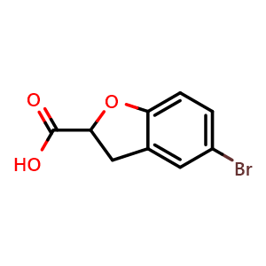 Chemical structure of 5-Bromo-2,3-dihydro-1-benzofuran-2-carboxylic acid , CAS 885069-03-4, AChemBlock H-8758