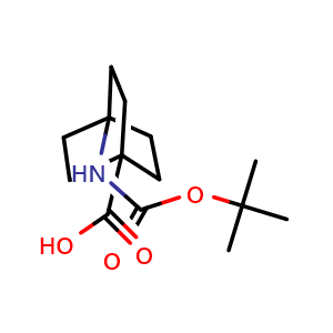 Chemical structure of 4-((tert-Butoxycarbonyl)amino)bicyclo[2.2.2]octane-1-carboxylic acid , CAS 863304-76-1, AChemBlock H-8767