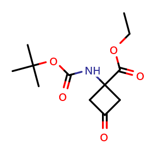 Chemical structure of Ethyl 1-Boc-amino-3-oxocyclobutane-1-carboxylate , CAS 129287-91-8, AChemBlock H-8781